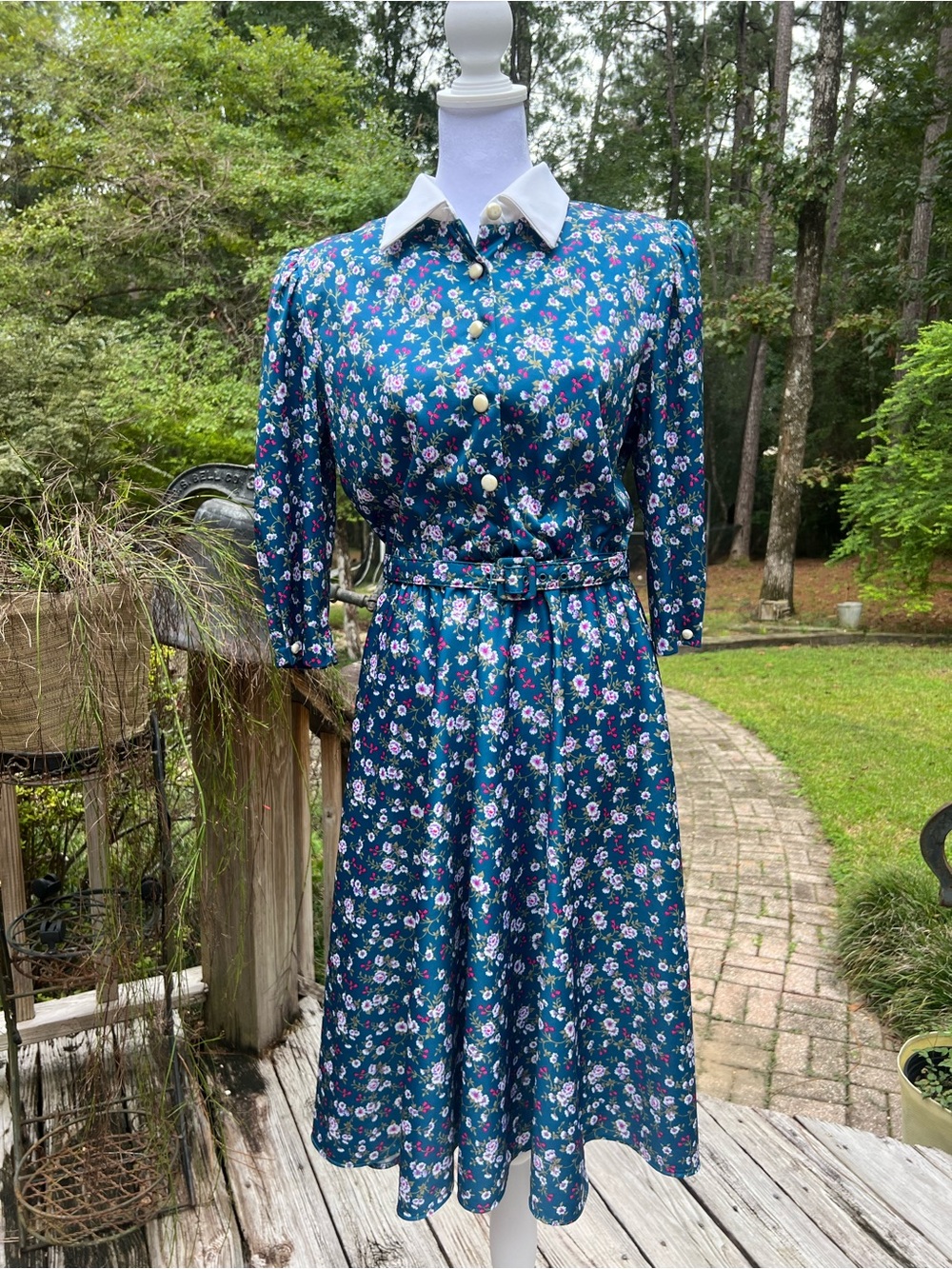Vintage 80s Whirlaway Frocks Floral matching Belted Midi Dress